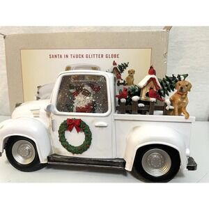 Cracker Barrel Black Santa In Truck Glitter Globe w/ Dog Light Up Xmas Tree